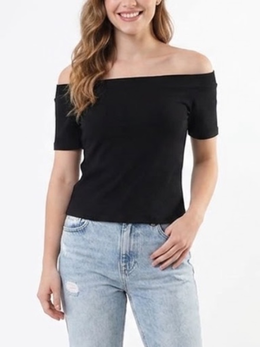 H&M Black Off-the-Shoulder Crop Top size L